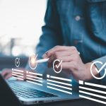 checklist and clipboard task documentation management, business people working laptop checklist questionnaire assessment form, online survey online exam Choosing the right answer in the exam